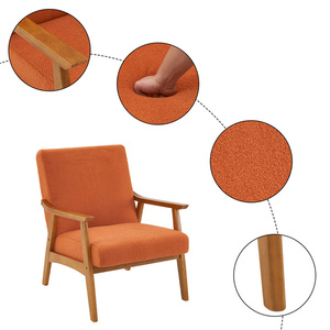 Fauteuil de salon DB, orange brûlé, velours Teddy, bois massif, dossier capitonné, design moderne, fauteuil lounge d'intérieur - Product Image 3