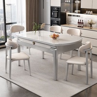 Ensemble de table et chaises de salle à manger rectangulaire extensible en marbre et bois, design moderne et luxueux, 4, 6 ou 8 places, pour restaurant et cuisine, meubles complets.