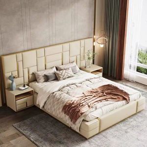 Высококлассная итальянская мебель для спальни, современная роскошная кожаная кровать, двуспальная кровать размера «<span class=keywords><strong>King</strong></span>-Size» для отеля - Product Image 2