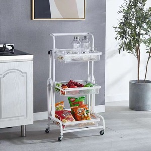 Kitchen Storage <b>Cart</b> 3 Tier Metal Rolling <b>Cart</b> With Wheels For Kitchen Bathroom Storage Rack <b>Foldable</b> Standing Type White - Product Image 1