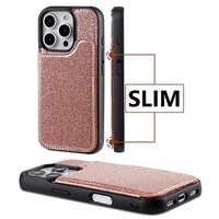 Étui portefeuille en cuir PU scintillant avec fente pour cartes pour iPhone 16 Pro Max, compatible iPhone 17, 16, 15, 14, 13, 12