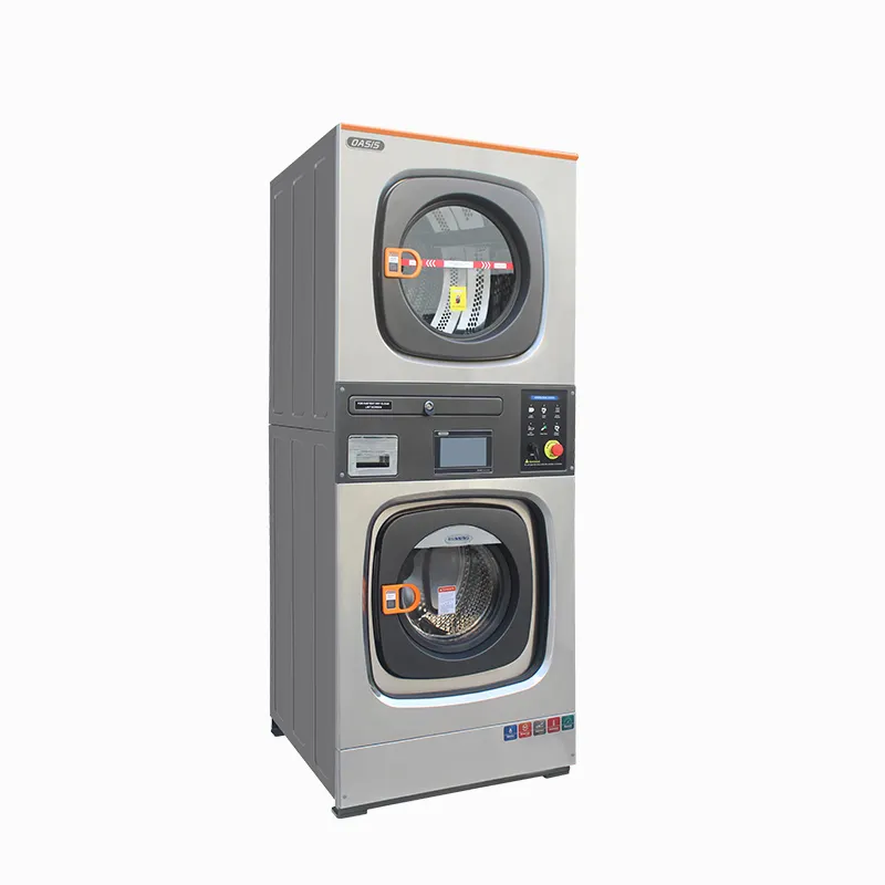Ticari çamaşır makinesi sikke yıkayıcılar ve çamaşır kurutucular Laundromat ekipmanları 15kg endüstriyel çift yığılmış Washer cı-çıkarıcı