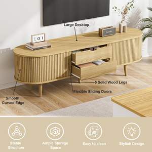 Table de console <span class=keywords><strong>TV</strong></span> et multimédia incurvée à bord rond de ferme 2024 Nouveau meuble <span class=keywords><strong>TV</strong></span> avec porte coulissante - Product Image 3