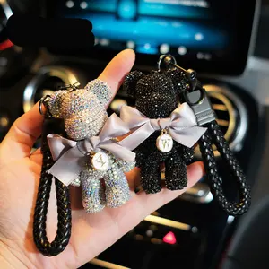 Gantungan kunci beruang berlian imitasi, gantungan kunci binatang Punk untuk wanita, tas mobil, gantungan kunci, hadiah pasangan, grosir