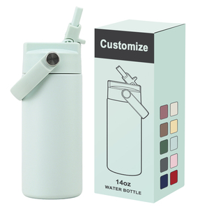 OEM ODM 14oz Kids Water Bottle One Hand Push <b>Straw</b> Lid 304 Stainless Steel Insulated Children Vacuum <b>Flask</b> Custom Printing - Product Image 1