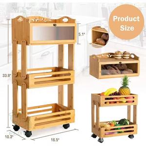 Bamboo floor-<b>standing</b> multi-tiered <b>vegetable</b> and fruit storage rack, Japanese minimalist style plant and flower pot shelf - Product Image 4