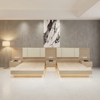 Melamin California King Hotel Schlafzimmer-Möbelset LED Schwebendes Bettgestell Weich Gepolstertes Kopfteil Nachttisch Modern