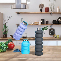 Mug de voyage pliable en silicone de qualité alimentaire 500 ml, extensible, avec mousqueton intégré, design moderne