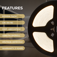 Bande lumineuse LED 24V COB CCT 480 LED Blanc chaud 3000K CRI90 Flexible Télécommande Wi-Fi Paysage IP20