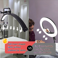 Lampe de sol demi-lune en aluminium OEM 28 pouces avec support de téléphone, température de couleur réglable, pour extension de cils et salon de beauté
