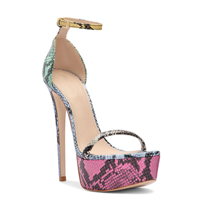 Sandales à talons aiguilles <span class=keywords><strong>plateforme</strong></span> imprimé serpent multicolores pour femmes, avec bride cheville motif python, talon ultra haut, vente en gros OEM - Product Image 2