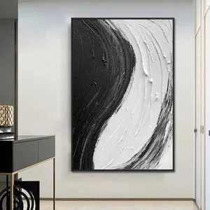 Gran oferta, lienzo de textura pesada hecho a mano, arte de pared moderno, pinturas de pared grandes en blanco y negro