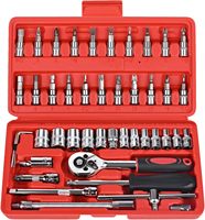 Kit d'outils de réparation automobile 46 pièces avec douilles à cliquet en acier au carbone de 1/4 de pouce et coffret de douilles à vis manuelles