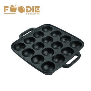 Poêle à takoyaki en fonte de 23 cm à 15 trous, à double poignée, pré-assaisonnée, pour la cuisson en lot de boulettes de poulpe et de viande, directement de l'usine - Product Image 2