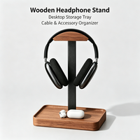 Support pour casque audio en bois vintage avec plateau de rangement pour la maison, le bureau et les jeux sur ordinateur