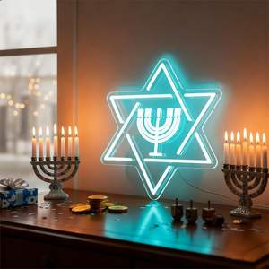 Menorah de Hanoucca, étoile de David bleue, enseigne au néon, couleurs personnalisables, étanche IP67, montage mural, publicité, voiture, fête juive - Product Image 2