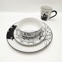 Vaisselle en céramique pour fête d'Halloween, vaisselle en porcelaine motif araignée