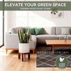 Soporte moderno para plantas de madera de pino, estructura resistente para uso en interiores y exteriores del hogar. - Product Image 2