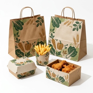 Bolsa de Papel para Restaurante con Logotipo Personalizado, para Comida para Llevar, Entrega de Hamburguesas, Papas Fritas y Café, Venta al Por Mayor - Product Image 1