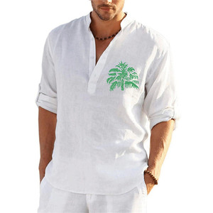 <span class=keywords><strong>Chemise</strong></span> d'été <span class=keywords><strong>en</strong></span> coton et <span class=keywords><strong>lin</strong></span> pour hommes, <span class=keywords><strong>col</strong></span> <span class=keywords><strong>en</strong></span> v, Style décontracté, vêtements surdimensionnés avec broderie grand arbre - Product Image 5