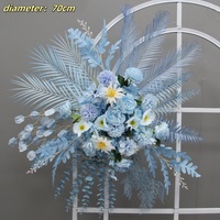 Dekorasi Meja Pernikahan Bunga Biru Buatan Tangan, Rangkaian Dahlia Artifisial, Gaya Romantis