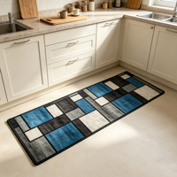 Geometric Kitchen Runner Rug Non Slip Backing Stain Resistant Washable Polyester Low Pile Floor Mat Modern Farmhouse Oil-Proof