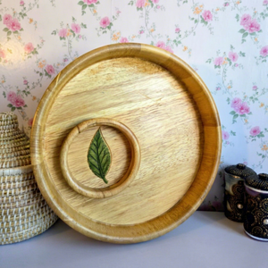 Plateau de service rond en bois de manguier de luxe moderne haut de gamme avec bol à sauce |   Collations et apéritifs faits à la main écologiques, décoration d'intérieur, cadeau - Product Image 1