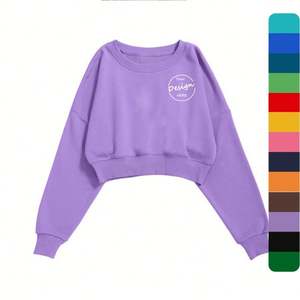 Venta al por mayor en blanco azul logotipo personalizado Vintage polar algodón serigrafía manga larga pulóver gimnasio sudadera Crop mujeres - Product Image 1