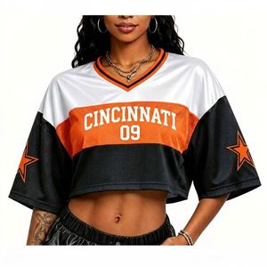 <span class=keywords><strong>Maglia</strong></span> da tifosa dei Bengals retrò a maniche corte in rete, personalizzabile con MOQ basso e consegna rapida, per donna, modello crop top da football americano. - Product Image 4