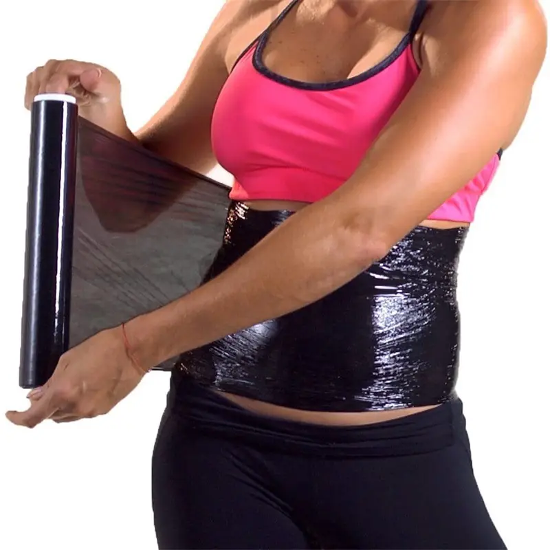 Custom Logo 25cm*60m PE Black Slimming Sauna Film plastic body wraps Waist Trainer Body Shaper Wrap