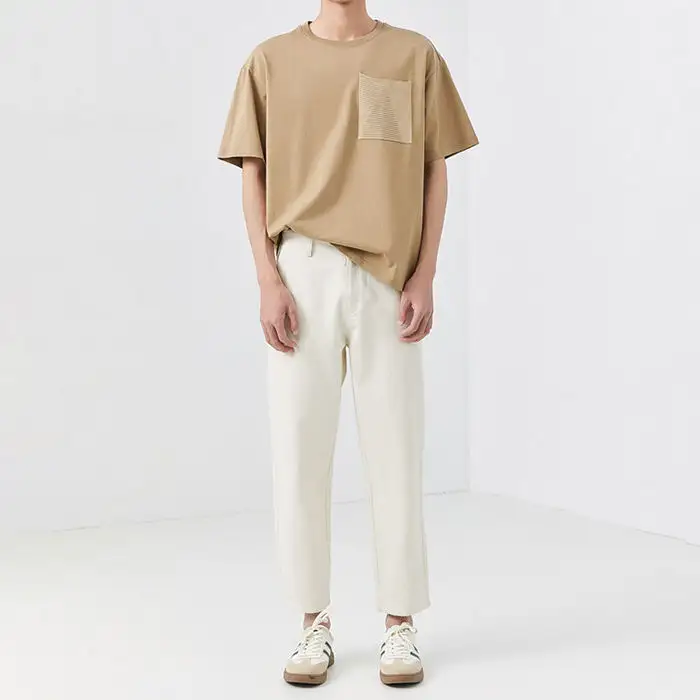 Мужская хлопковая Однотонная футболка с 100% и нагрудными карманами