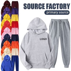 Survêtements en polyester personnalisés avec logo, ensembles de survêtements en molleton uni pour hommes, pantalons de survêtement et sweat-shirts unisexes - Product Image 2