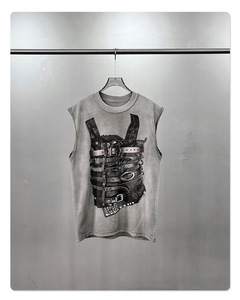 Custom Heavyweight Cotton Acid Wash Vintage Distressed Vest Graphic Print Raw Edge Loose Fit Mens <b>Sleeveless</b> <b>T</b>-<b>Shirts</b> - Product Image 1