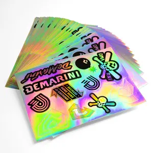 Custom Private Logo Printing Rainbow Color Die Cut Sticker Waterproof Holographic Sticker Holographic Stickers Sheet