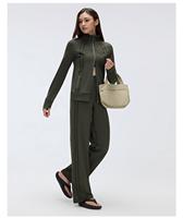 Veste de sport de course en gros à double fermeture éclair, manches longues, col montant, haut de yoga pour femme