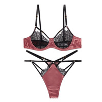 Set Lingerie Wanita Grosir, Bra dan Thong Transparan Berenda, Model Seksi Gaya Prancis, Pakaian Dalam Ultra Tipis, Bra Set Pengontrol Ringan yang Menggoda