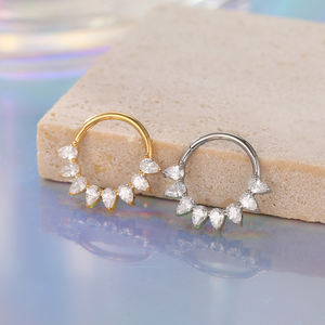 Lingchee ASTM F136 titane 8 poire CZ pavé visage Segment anneau nez cerceau anneau boucle d'oreille nez anneau Piercing bijoux - Product Image 2