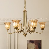 Lámpara de Techo LED Retro Americana de Cobre, de Alta Gama, Estilo Francés, con Cristal Bronceado, 360° de Iluminación, para Sala de Estar, Dormitorio, AC