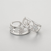 Anting-anting klip tanpa tusuk model bunga matahari dari perak sterling 925 asli untuk wanita