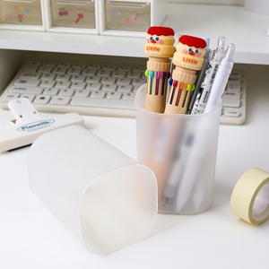 Porte-stylo rond en plastique transparent givré, organisateur de bureau blanc pour le rangement de la papeterie des étudiants - Product Image 1