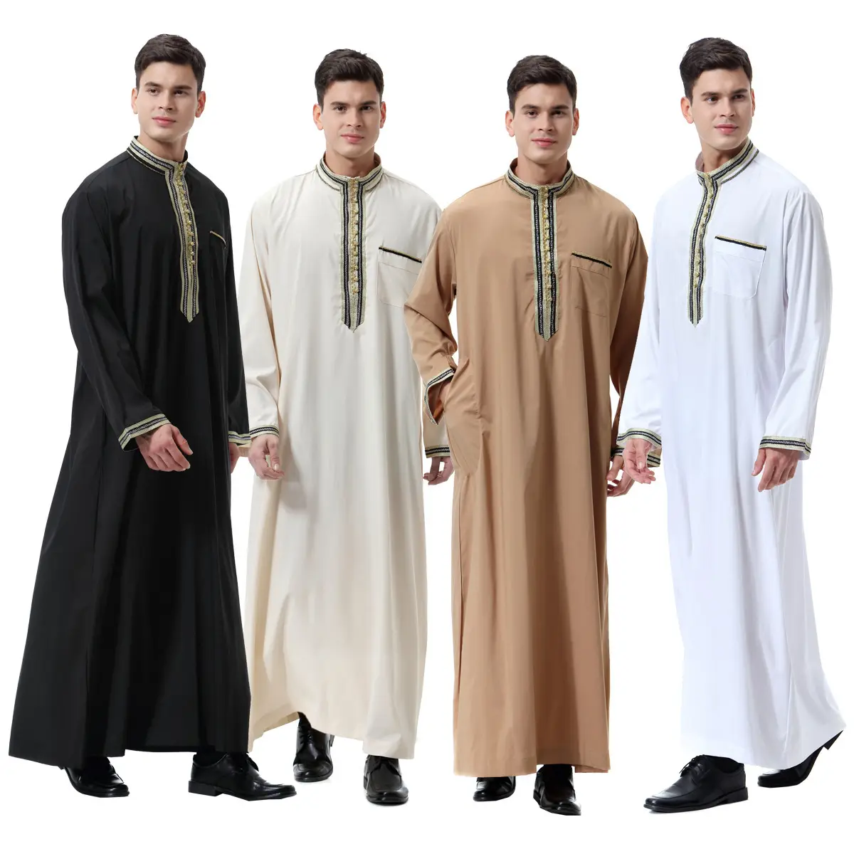 Lüks Thobe erkekler müslüman elbise thawb müslüman elbiseler Dubai Kaftan islam giyim Arabe robe fabrika fiyat shenzhen zambak cheng