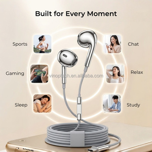 Écouteurs intra-auriculaires filaires universels Type-C 3,5 mm argentés, câble en TPE, basses puissantes, pour le sport - Product Image 4