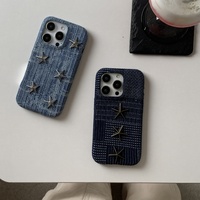 Étui de luxe élégant pour iPhone 16 Pro Max en toile avec rivets étoiles, compatible également avec iPhone 13, 14, 15 Pro Max