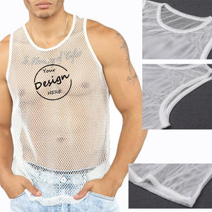 Benutzer definierte Herren durchsichtig Mesh ärmelloses T-Shirt Muskel T-Shirts Workout Unterwäsche Weste Mesh ärmellose Fisch netz Tank Tops - Product Image 4