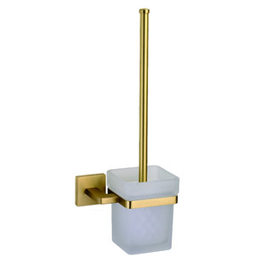 Set di accessori da bagno per la casa di lusso scopino da bagno moderno oro e portabottiglie in oro rifinito in ottone - Product Image 3