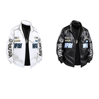 Blouson de moto coupe-vent pour homme, style course, avec patchs lettrés, col montant, streetwear hip-hop, coupe ample, fermeture éclair, hiver