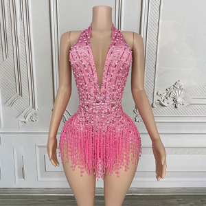 Novance Y3747-J Abito da ballo latino con nappe e perline, vestito da palcoscenico con strass per cantanti - I più venduti - Product Image 1