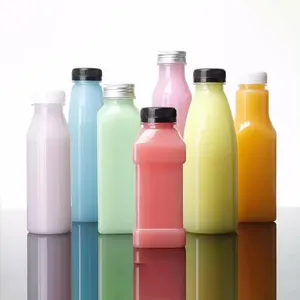 Biodegradab 150ml 250ml 350ml 500ml Fornecimento de plástico PET descartável de qualidade alimentar quadrado redondo suco transparente Garrafa para bebidas de leite e água