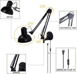 LED 7W Modern AC Powered Reading Light E27 Switch Control Black Adjustable Long Arm Desk Table Lamps for Student Study - Product Image 4