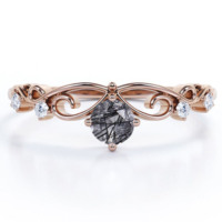 Bagues de fiançailles minimalistes en argent sterling 925 avec pierre de quartz rutilé noir brut de qualité supérieure, style antique